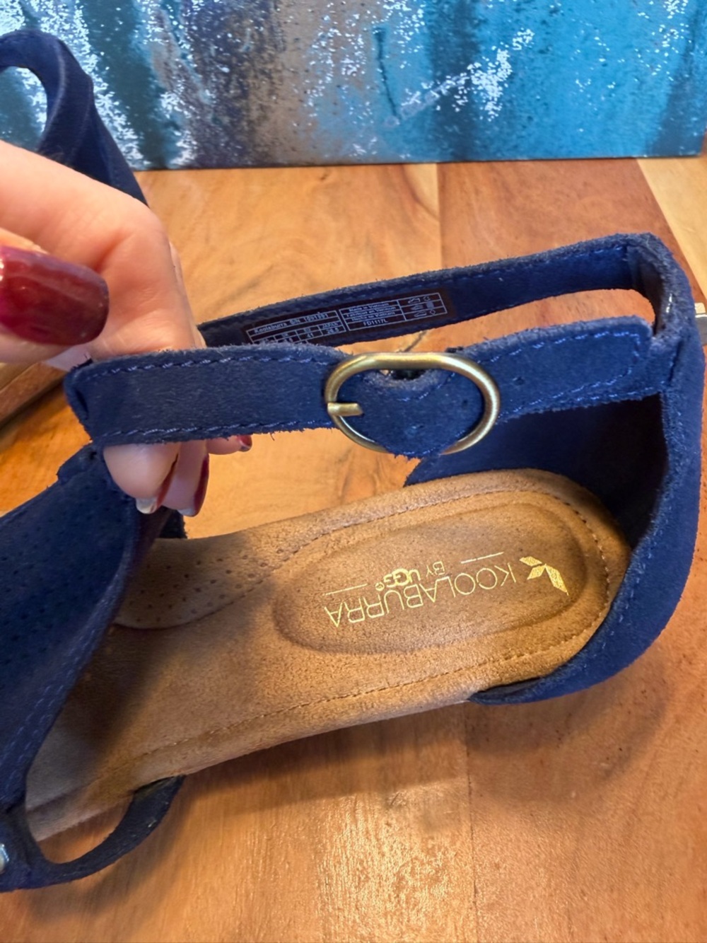 Koolaburra By UGG Coastal Chic Navy Leather Cork Wedge Sandals (EUC) - Picture 12 of 14